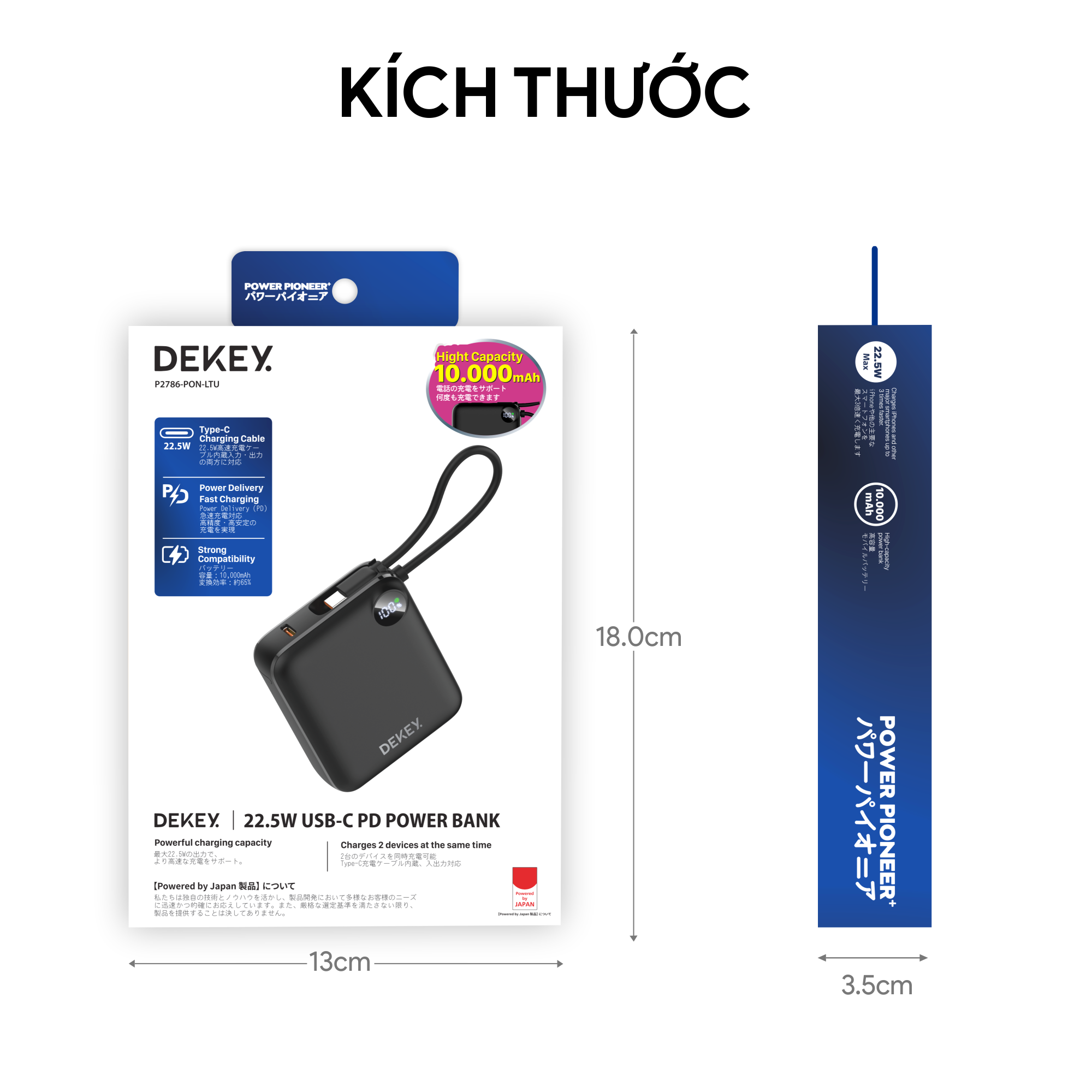 Pin Dự Phòng DEKEY Power Pioneer 10.000mAh 22.5W USB-C PD Power Bank 10